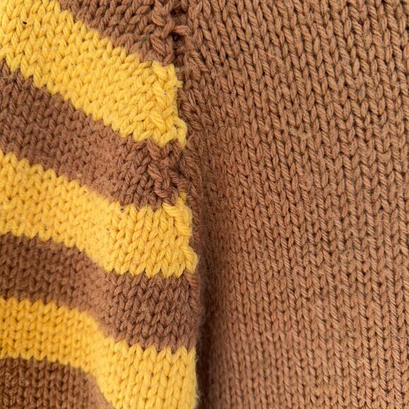 Vintage handmade knit Brown and yellow striped long sleeve sweater size S - Picture 8 of 8